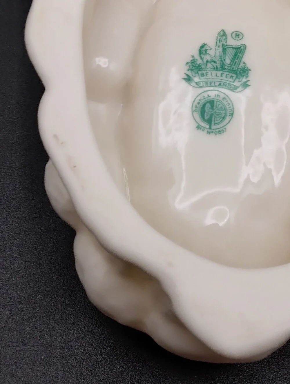 Vintage Belleek Pottery Row Boat On Waves Salt Cellar/Trinket Dish/Ashtray